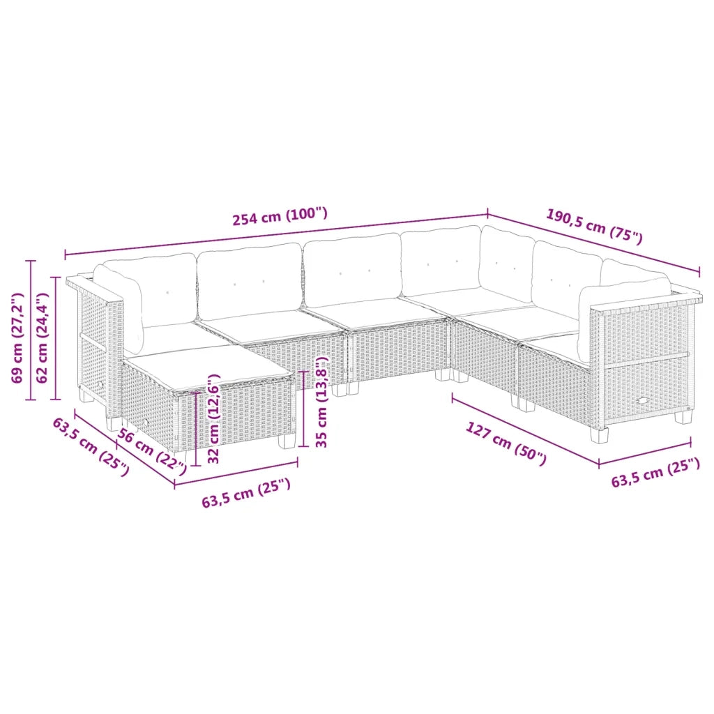 Set Divani da Giardino con Cuscini 7pz Nero Polyrattan 3261935