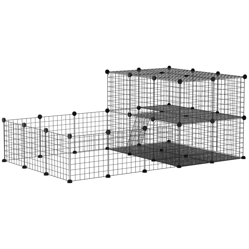 Recinto modulare per piccoli animali ¨C zephmum ¨C 2 livelli, 45 pannelli, 175x105x70 cm, nero