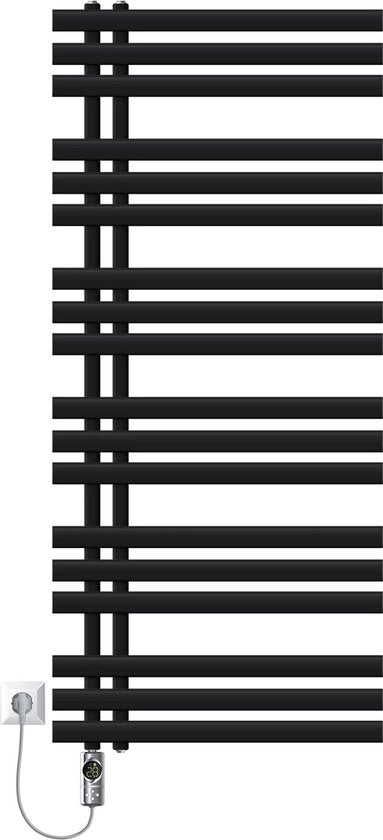 Riscaldatore per bagno a muro 600x1400 mm nero opaca con elemento riscaldante 900W