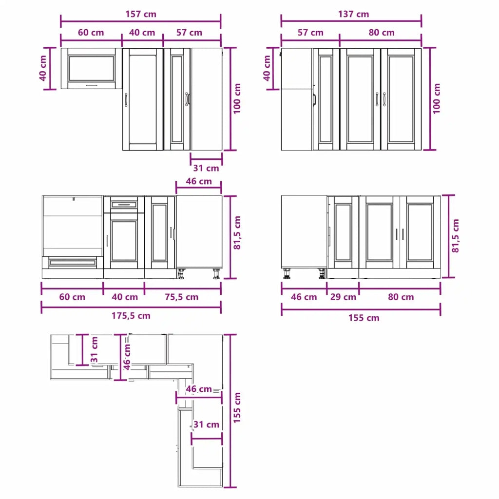 Unità Cucina PORTO 8 pcs Nero Legno ingegnerizzato 3438422
