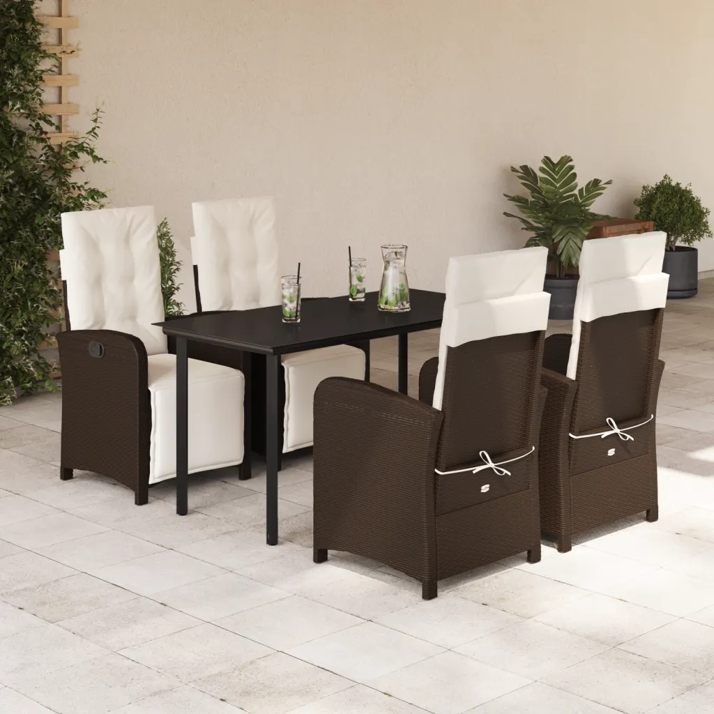 Set da Pranzo da Giardino 5pz con Cuscini in Polyrattan Marronecod mxl 92150