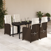 Set da Pranzo da Giardino 5pz con Cuscini in Polyrattan Marronecod mxl 92150