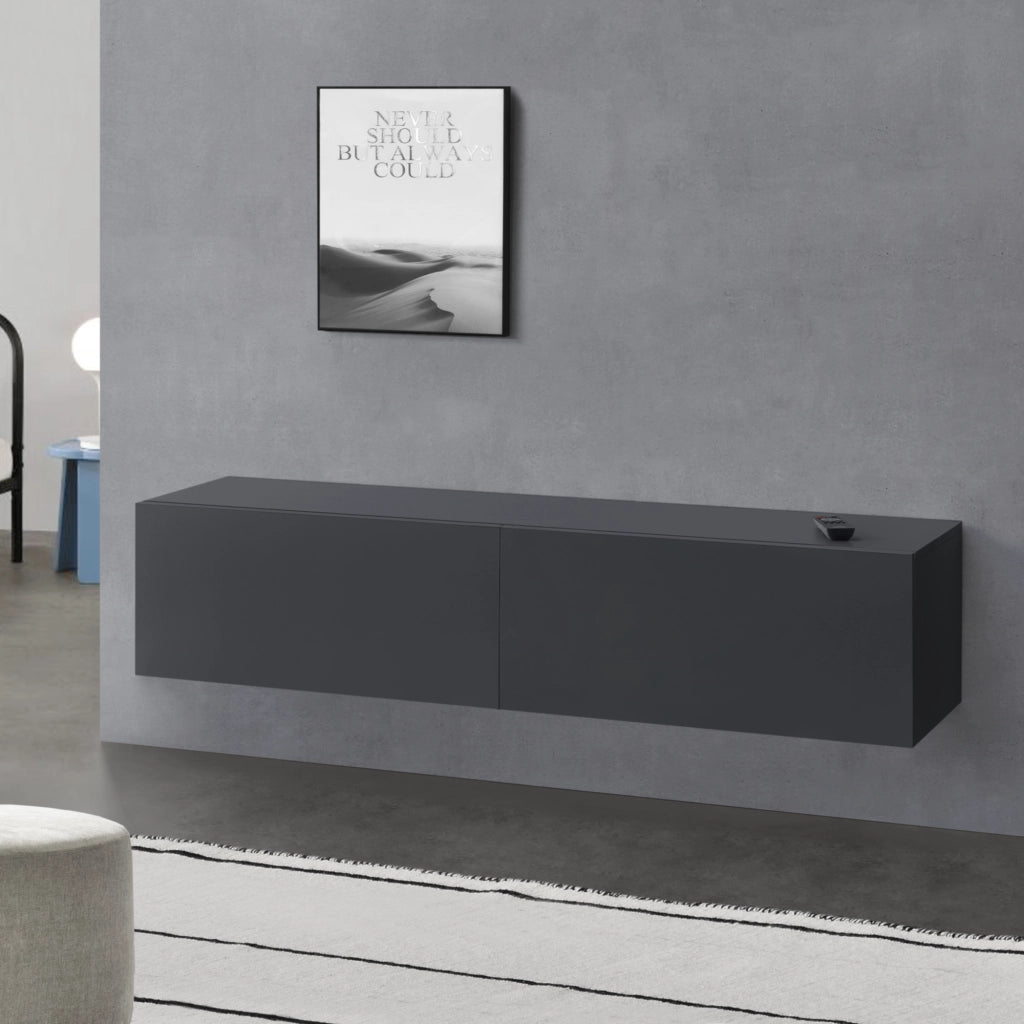 Mobile Pensile Porta TV Evaton da Parete 140 x 33 x 30 cm - Grigio Scuro Opaco [en.casa]
