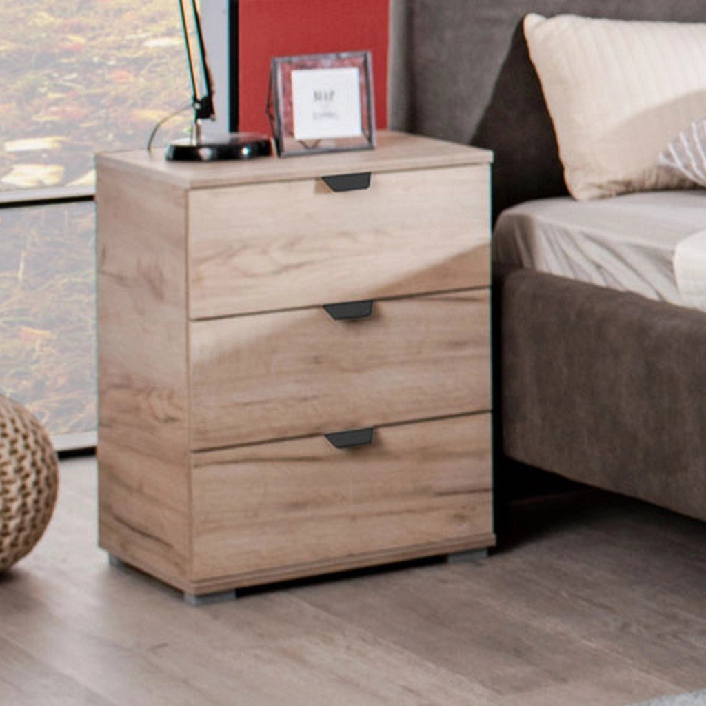 Talana, Comodino 3 Cassetti, 45x40x63h cm Marrone Rovere Nodi