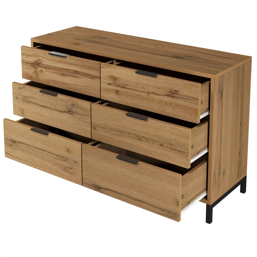 Comò con 6 cassetti 120x40x76 cm in rovere scuro e metallo