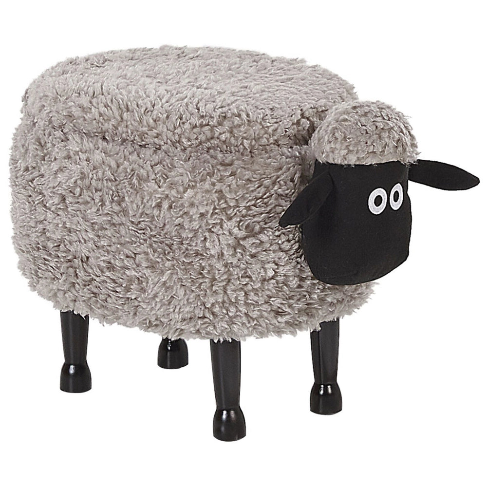 Pouf animaletto Sgabello per bambini Poggiapiedi in pelliccia sintetica grigia con gambe in legno portaoggetti Seggiolino per bambini