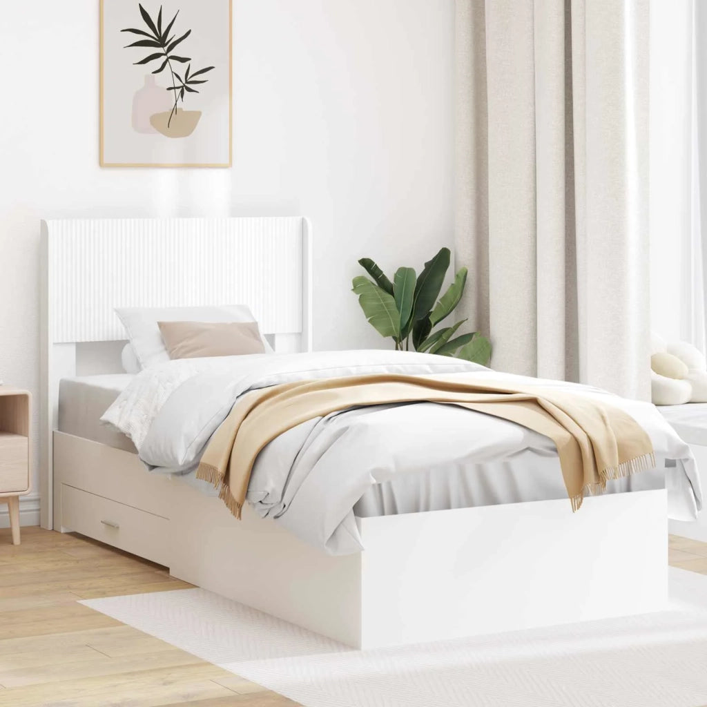 Struttura del letto con stoccaggio e testata Bianco 90 x 190 cm 3414515