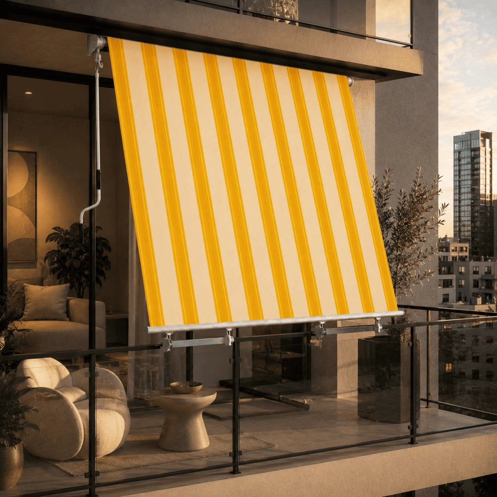 Tenda Parasole Avvolgibile Con Argano Manuale Telaio In Alluminio Copertura In Poliestere 280G Schermo UV Riparo Visivo Per Balcone Terrazzo Portico E Ambienti Esterni 295x250x50 Cm Giallo E Beige