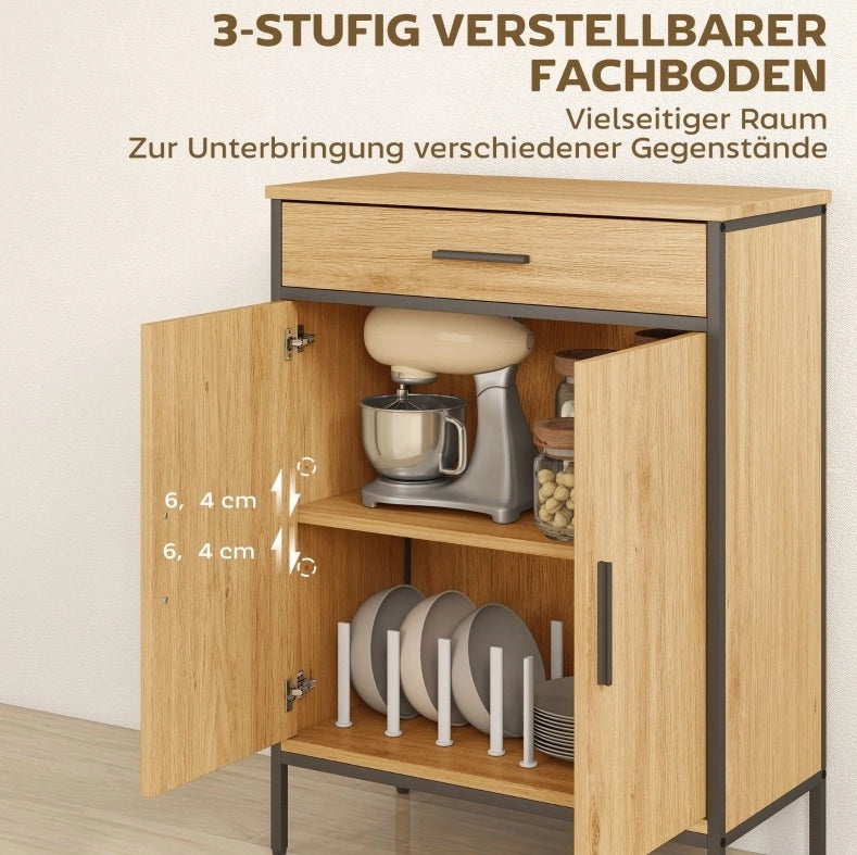 Mobile bagno con cassetto e 2 ante; ripiano regolabile; MDF e acciaio; rovere