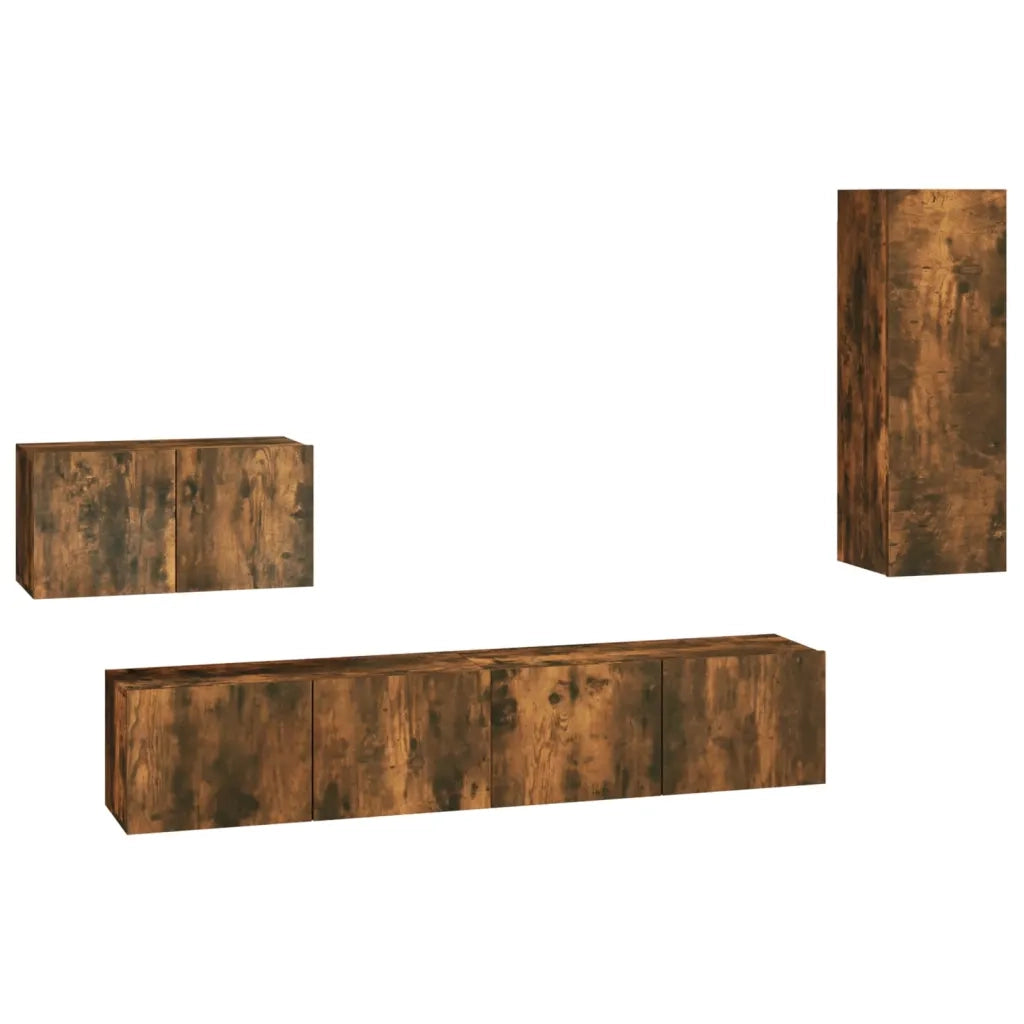 Set di Mobili Porta TV 4 pz | Armadietto TV | Mobile Porta TV Rovere Fumo in Legno Multistrato