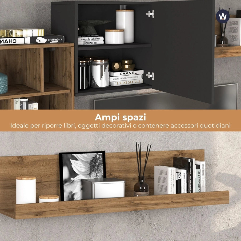 WHOUS Parete attrezzata Chronos set soggiorno Antracite Opaco e Rovere 180/260x40 cm