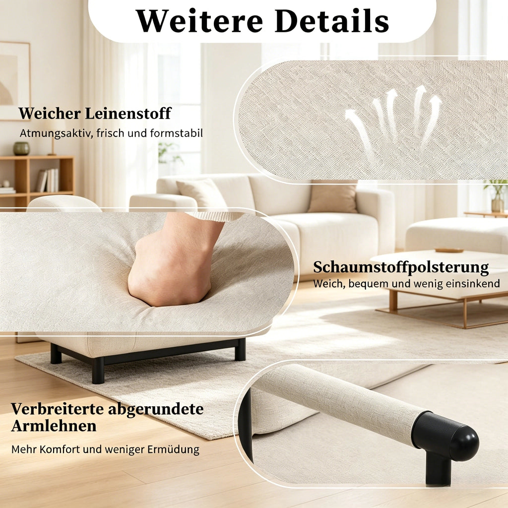 Poltrona letto pieghevole 3 in 1 con schienale regolabile a 5 posizioni, senza materasso, beige per piccoli spazi