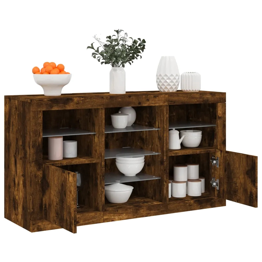Credenza con Luci LED-Buffet-Armadio da cucina Rovere Fumo 123x37x67 cm 331991