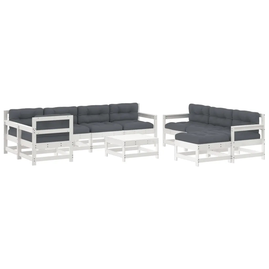 Set Divani da Giardino 10 pz con Cuscini Legno Massello Bianco 3186082