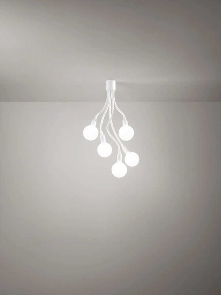 Lampadario a soffitto in metallo e gomma bianco Bulbo 5 luci attacco E27