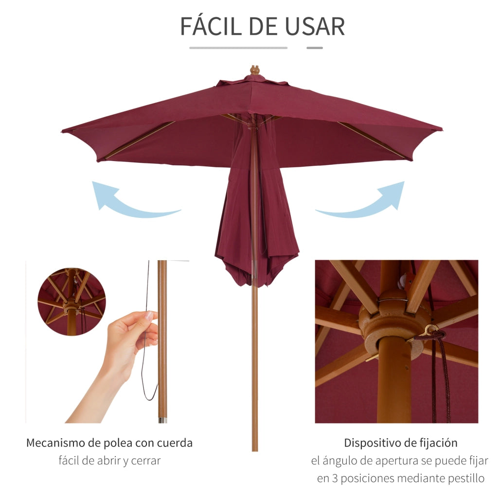 Ombrellone da Giardino in Legno con Sistema a Puleggia ¨C zephmum ¨C Granate ?250x230cm