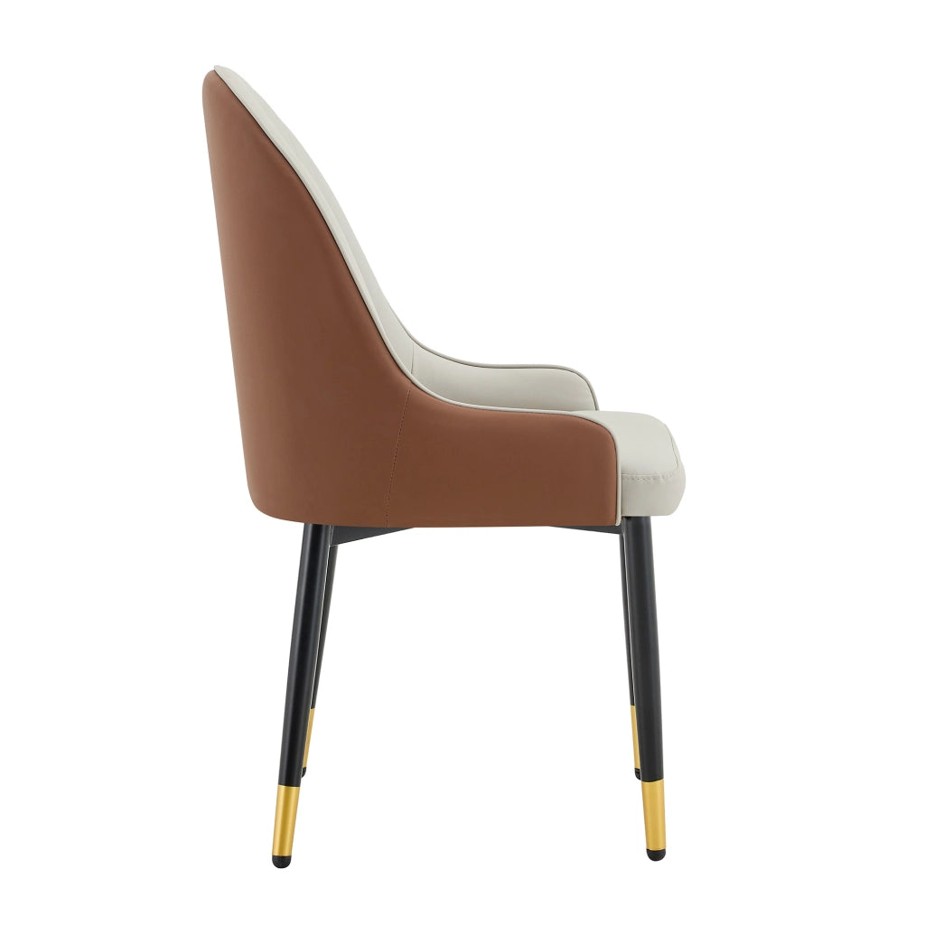 Set 2 Sedie da Pranzo ¨C MINIMAL ¨C Similpelle Grigio e Marrone, Schienale Design, Gambe in Metallo