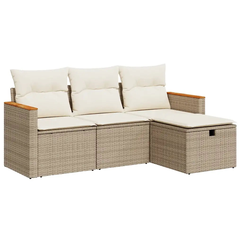Set Divano da Giardino 4 pz | Set Salotto da Giardino con Cuscini Beige in Polyrattan