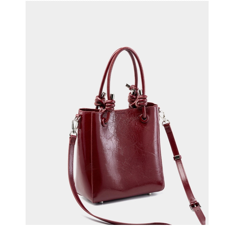 Borsa a mano classica da donna in vera pelle stile retr¨°, colore rosso