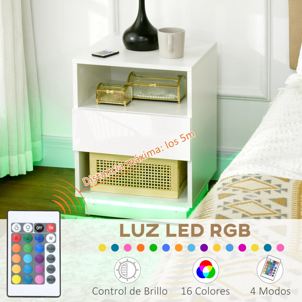 Comodino con Luce LED e Cassetto ¨C Zephmum ¨C Bianco 40x40x55 cm