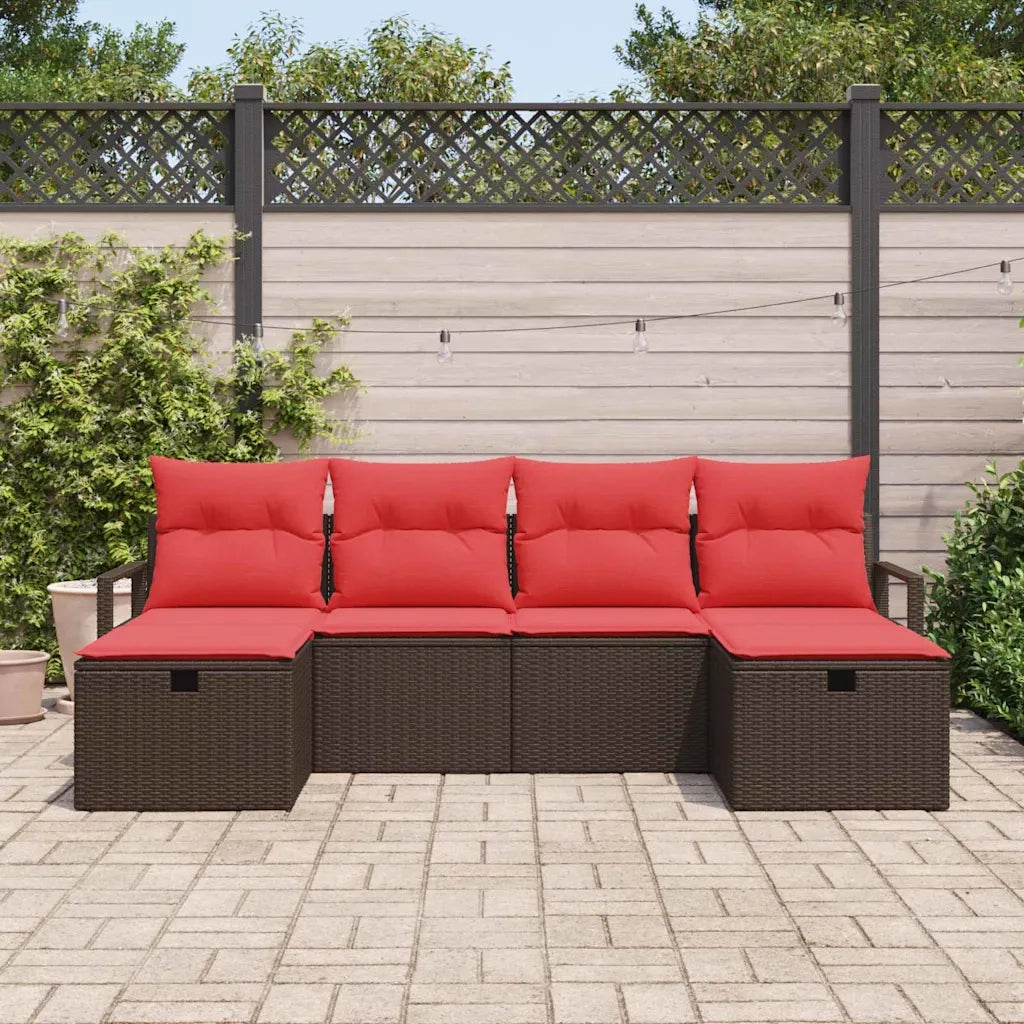 Set di divani con cuscino 6 pcs Marrone e Rosso polyrattan