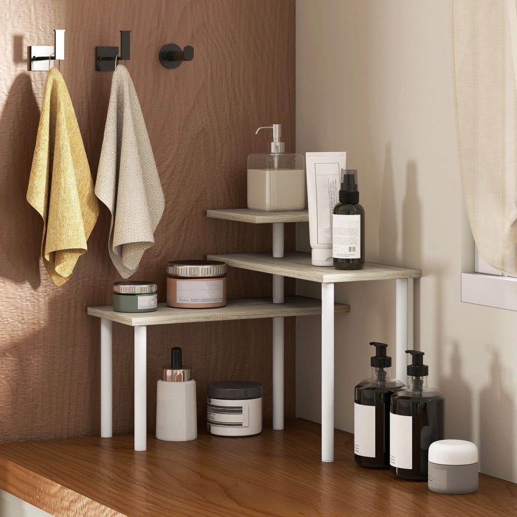 Scaffale a 3 Livelli con Ripiani Girevoli ¨C zephmum ¨C Metallo Naturale 60x30x80 cm