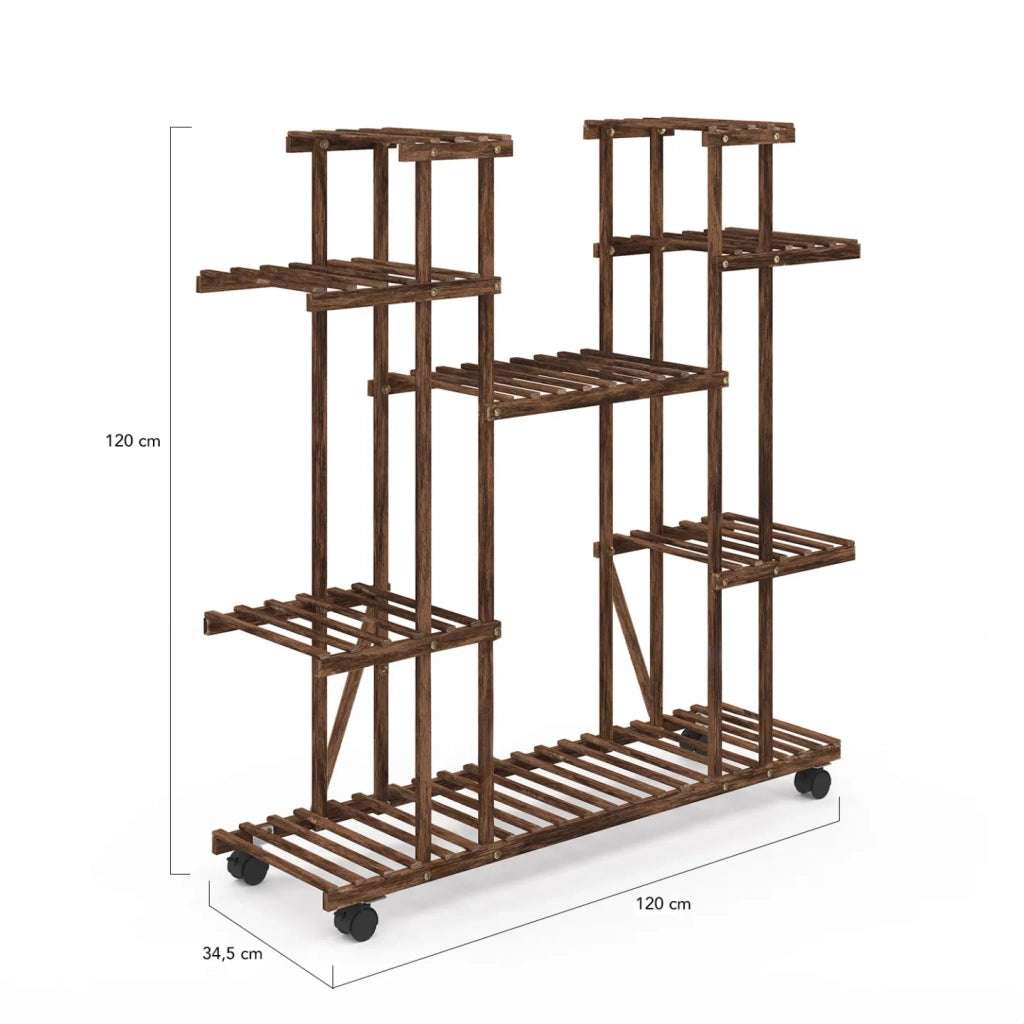IDMarket - Estante para macetas de madera con ruedas - soporte para plantas
