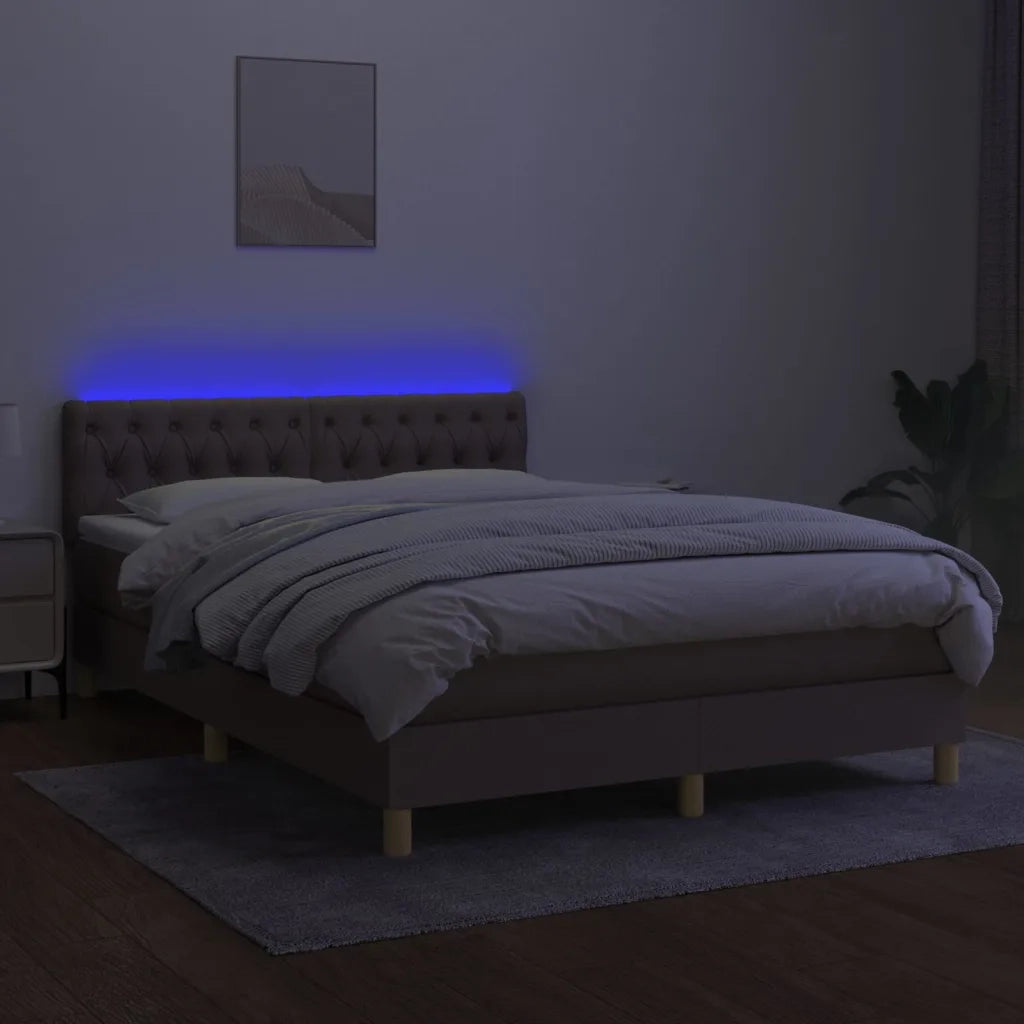 Letto a Molle con Materasso e LED Tortora 140x190 cm in Tessuto 3133953