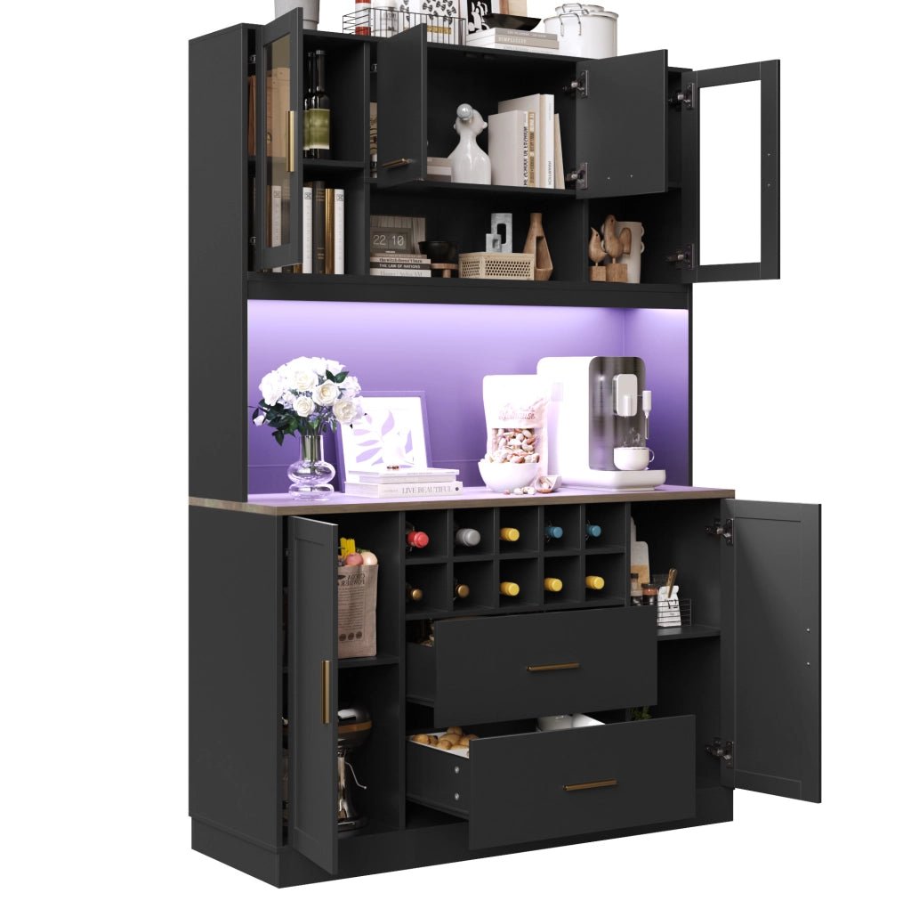 Credenza 120x36;3x180 cm con LED; prese e USB; 6 ante; MDF nero