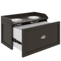 Ciotole per Cani Rialzate in Acciaio Inox e Legno con Cassetto, 60x30x36cm, Marrone