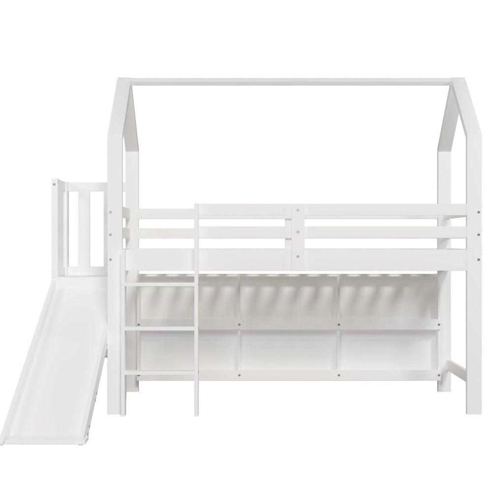 Letto Bambini con Scivolo, Scala e Ripiano ¨C MINIMAL ¨C Massello Bianco 90x200