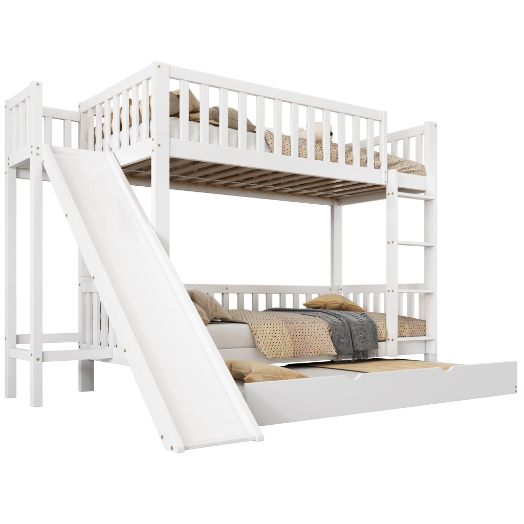 LETTO A CASTELLO con letto estraibile e scivolo 90x200/190 cm Bianco