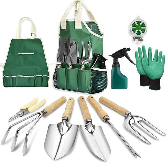 Set di attrezzi per giardinaggio - 11 pezzi - acciaio inox - manico antiscivolo