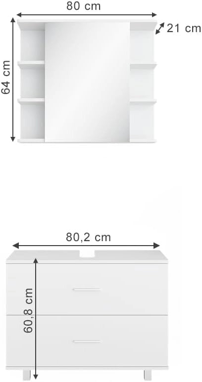 Set mobili bagno Ilias, Bianco, 80.2 cm, composto da specchio da bagno e mobile sottolavabo