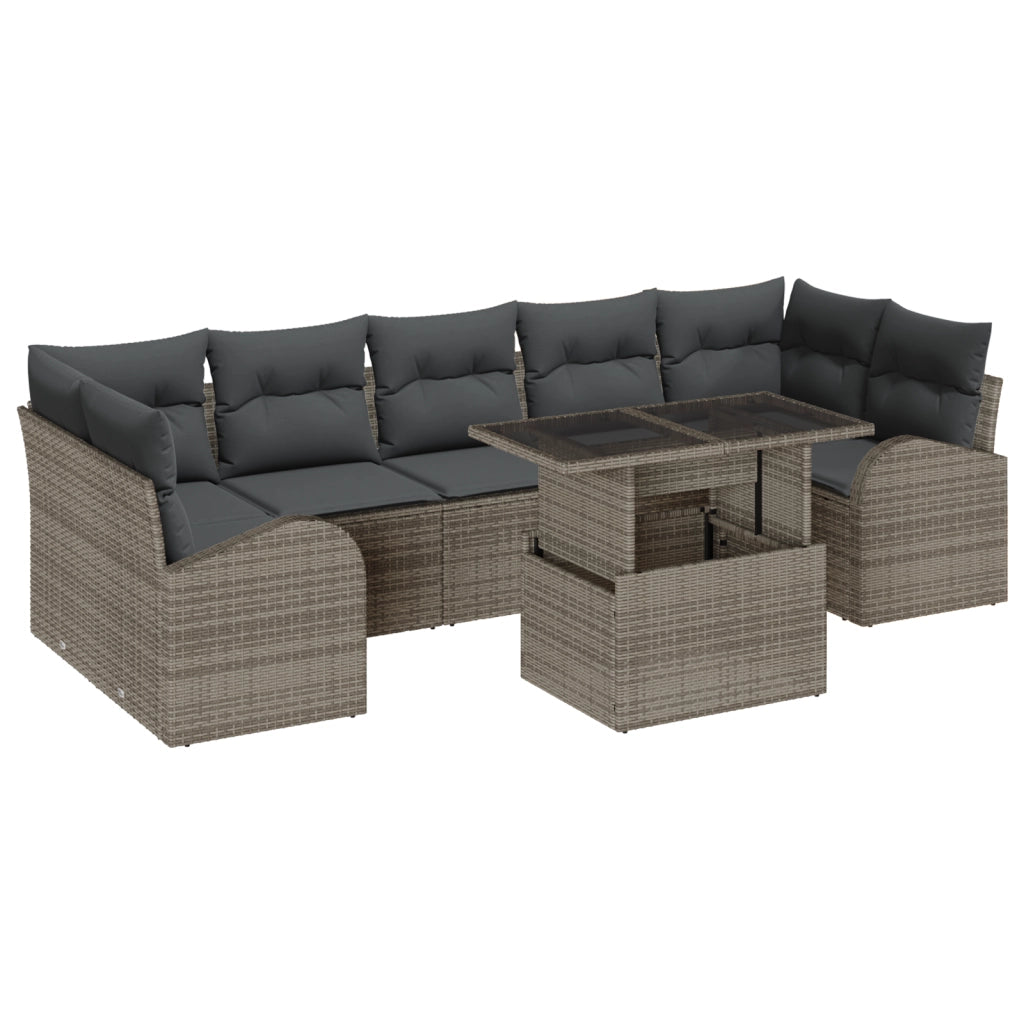 Set Divano da Giardino da 8 Pezzi con Cuscini Grigio in Rattan PE