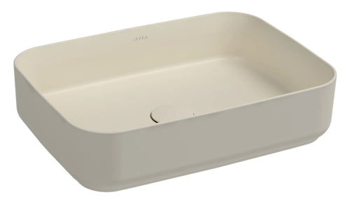 Lavabo rettangolare da appoggio senza troppo pieno in ceramica senza foro rubinetto - Avorio Opaco