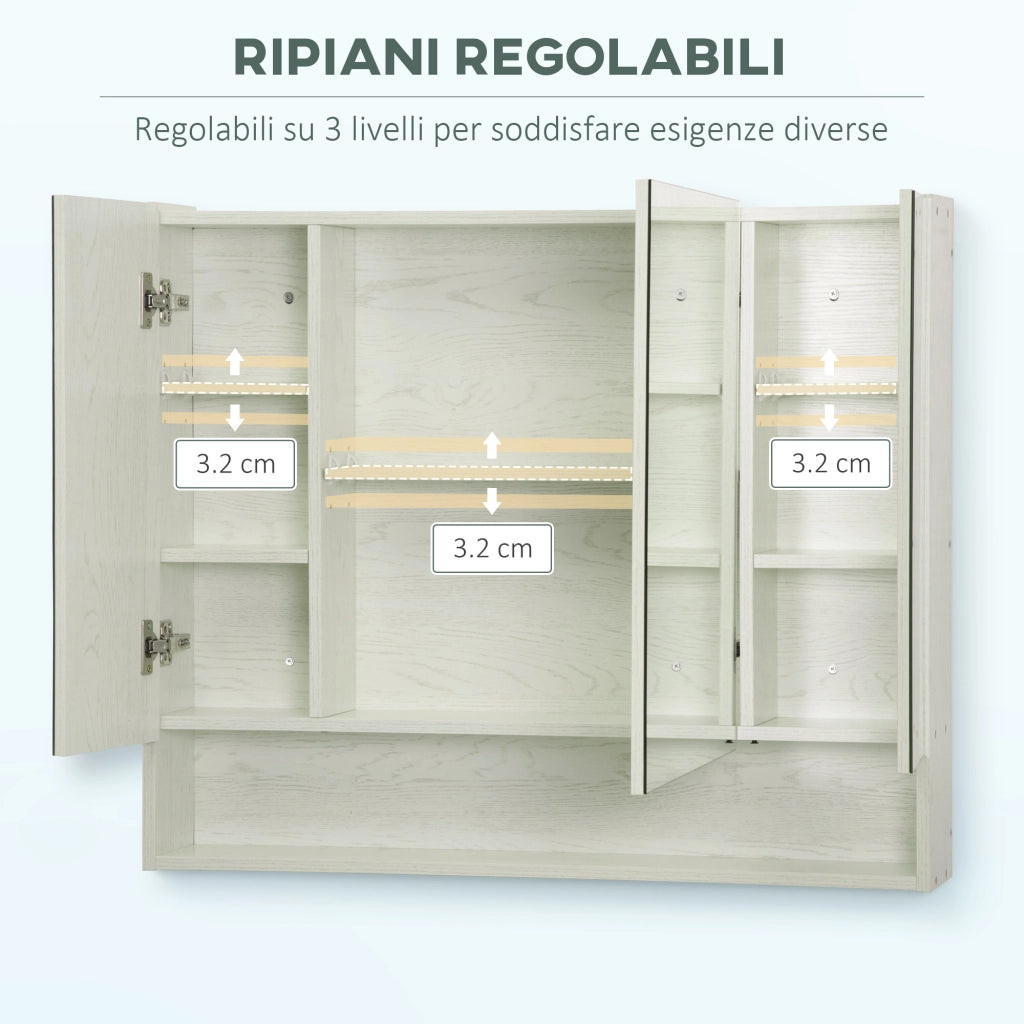 Specchio Mobile Bagno con 3 Ante ¨C Zephmum ¨C Bianco Legno 90x15x75 cm