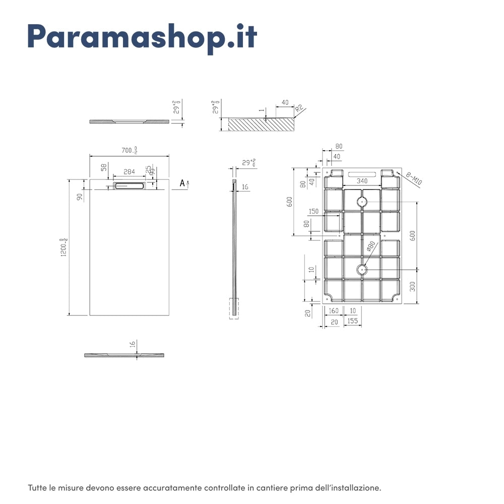 Piatto doccia 70x120 cm in marmoresina nero effetto pietra | Paros