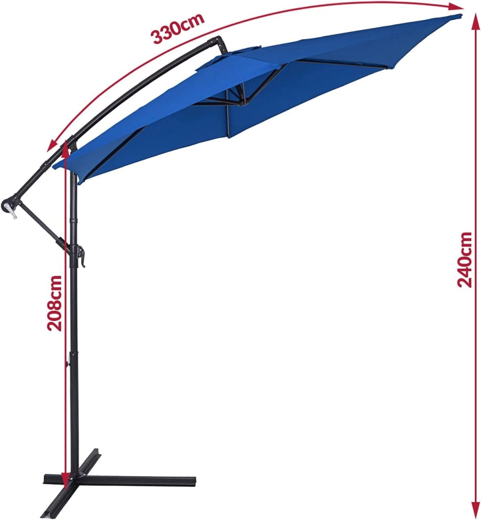 Ombrellone 300/330 cm con Base Copertura Protezione UV 50+ Grande Inclinabile Impermeabile Giardino Balcone Terrazza Ombrellone a Manovella