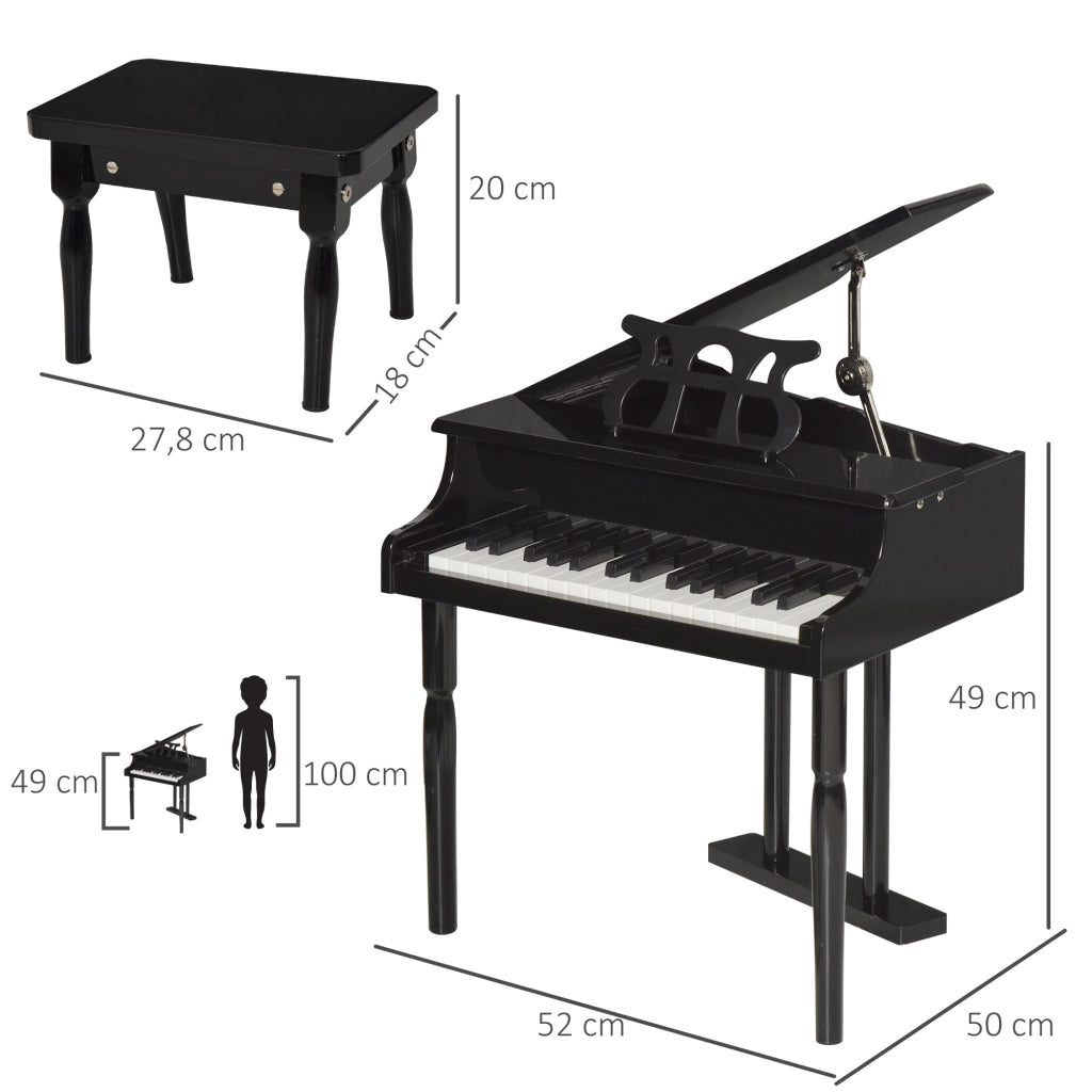 Tavolo Pianoforte Bambini 30 Tasti ¨C Zephmum ¨C Legno MDF Nero con Tabouret e Pupitre
