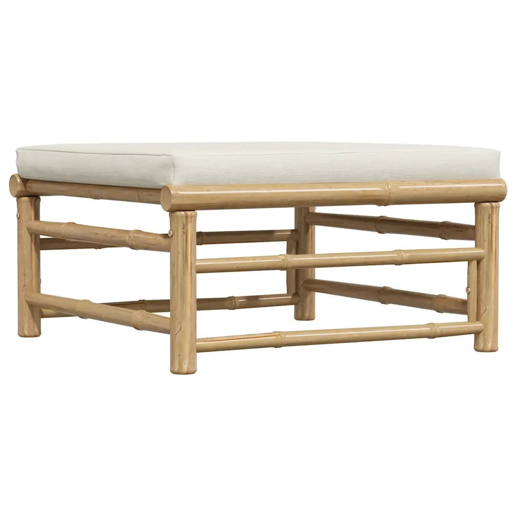 Poggiapiedi da Giardino con Cuscino Bianco Crema in Bambù 313147