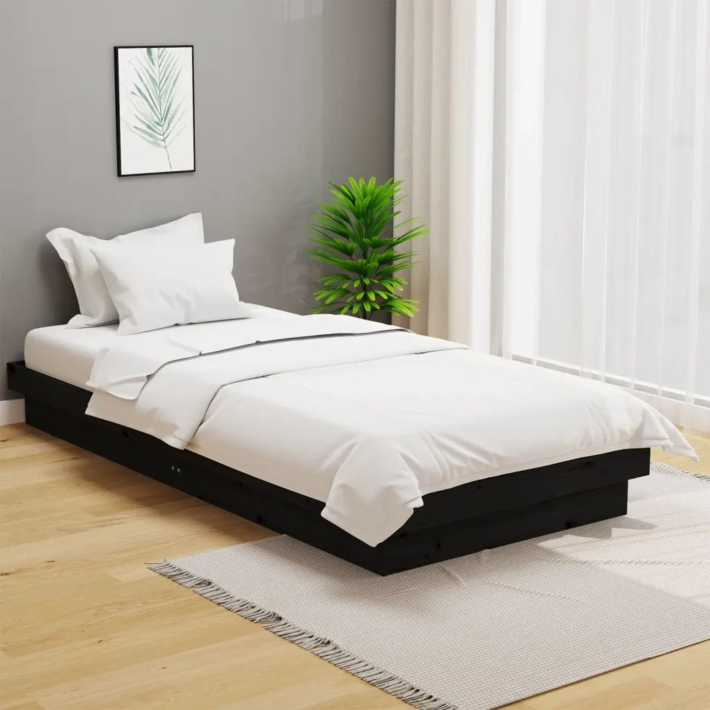 Letto singolo | Letto per adulti | Giroletto Nero in Legno Massello 100x200 cm