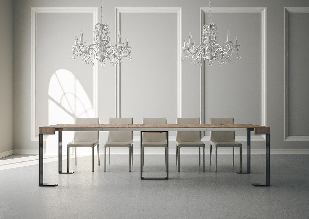 Consolle Allungabile in Legno e Ferro H77x40x90/300cm Sintesi Rovere Classica