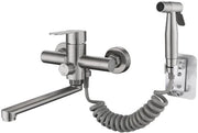 Kraan da parete con spruzzatore - 3 getti d'acqua, fuoriuscita rotativa 360°, rubinetto in acciaio inossidabile per cucina