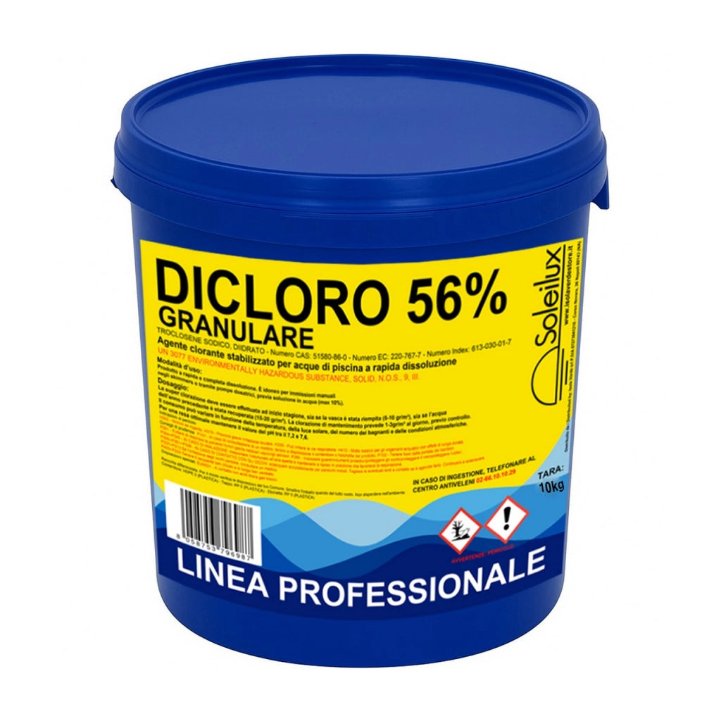 Dicloro Cloro Granulare 56% Rapido per Piscina - 10 kg, Dicloro Stabilizzato