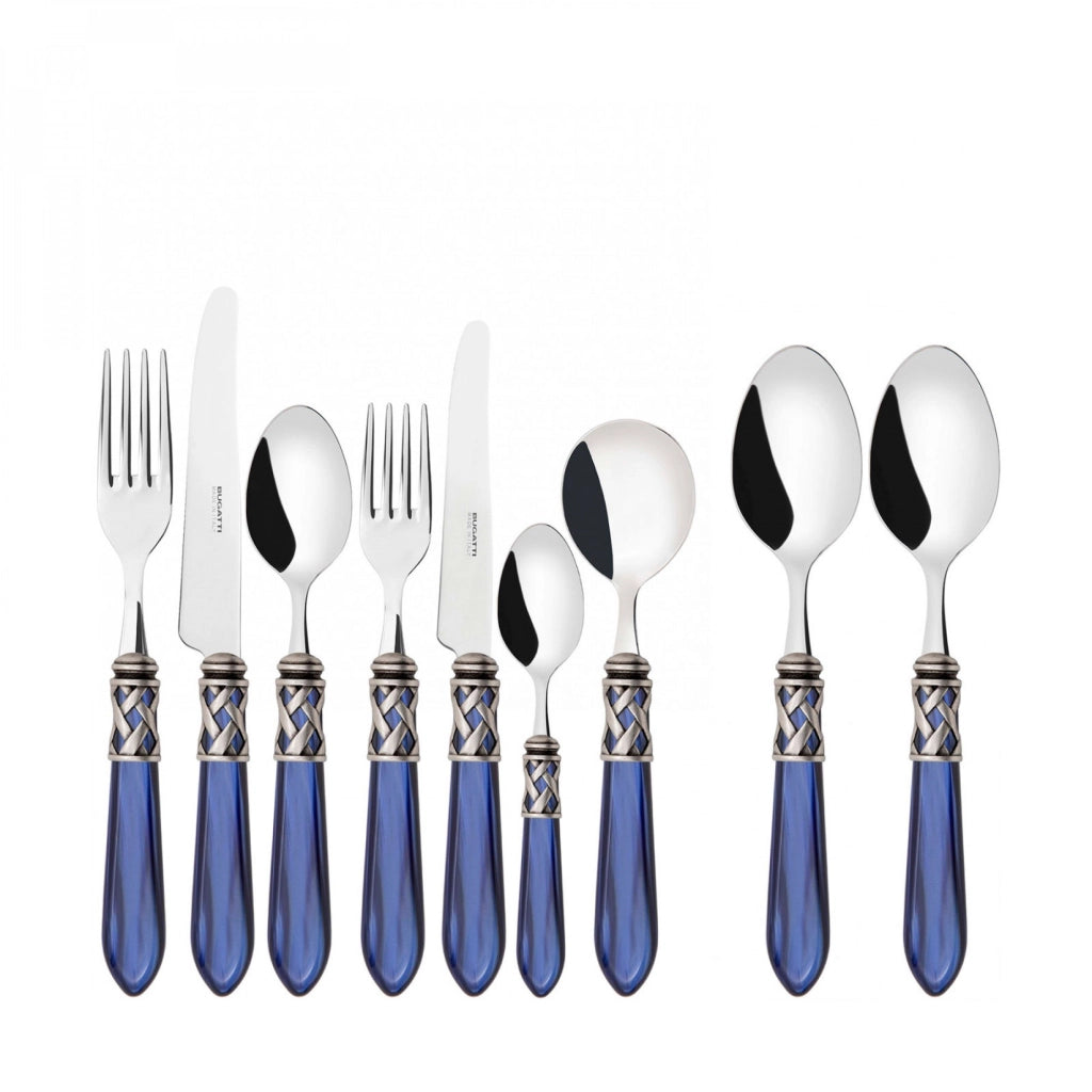 ALADDIN Ghiera Argento Anticato, Posate Set 44 Pz, Scatola Colore: Blu, Ghiera: Argento