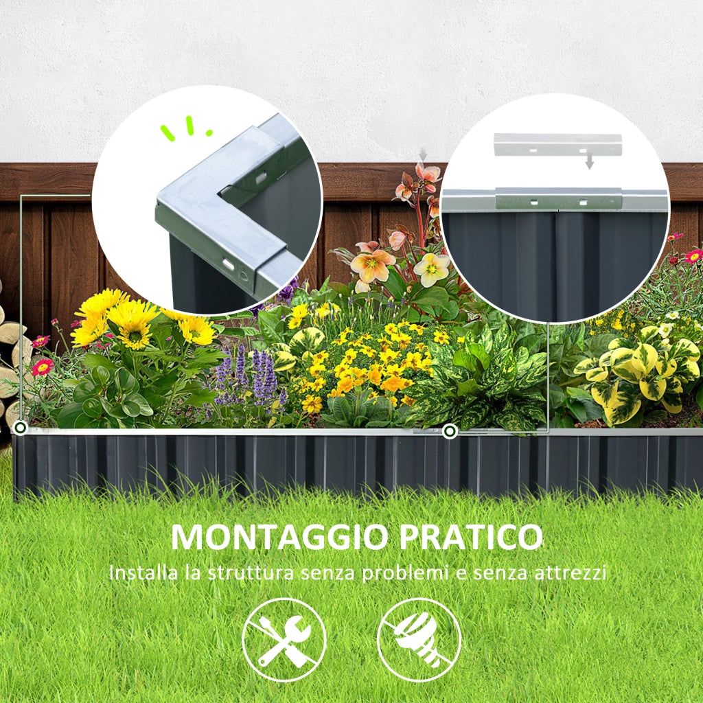 Aiuola Rialzata Modulabile ¨C Xylo ¨C Acciaio Zincato Grigio Scuro 258x90x30 cm