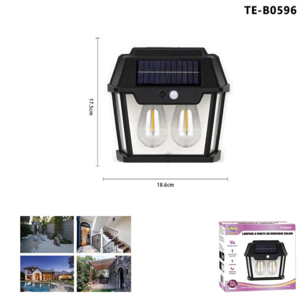 APPLIQUE LAMPADA DOPPIO LED MURO PARETE PER ESTERNO SOLARE CREPUSCOLARE GIARDINO