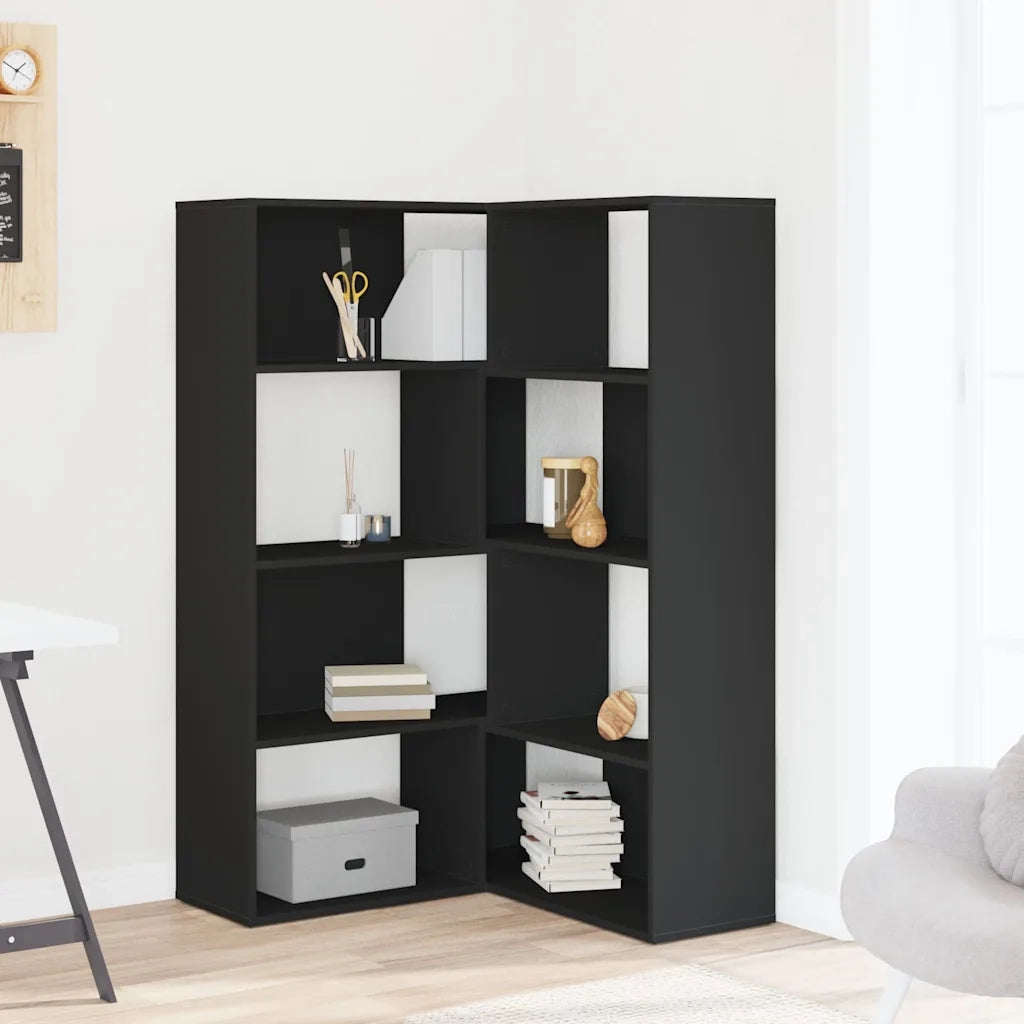 Libreria Angolare 4 Ripiani-Scaffale per Libri-Mobile di Stoccaggio Nera 85x85x140 cm Legno Multistrato