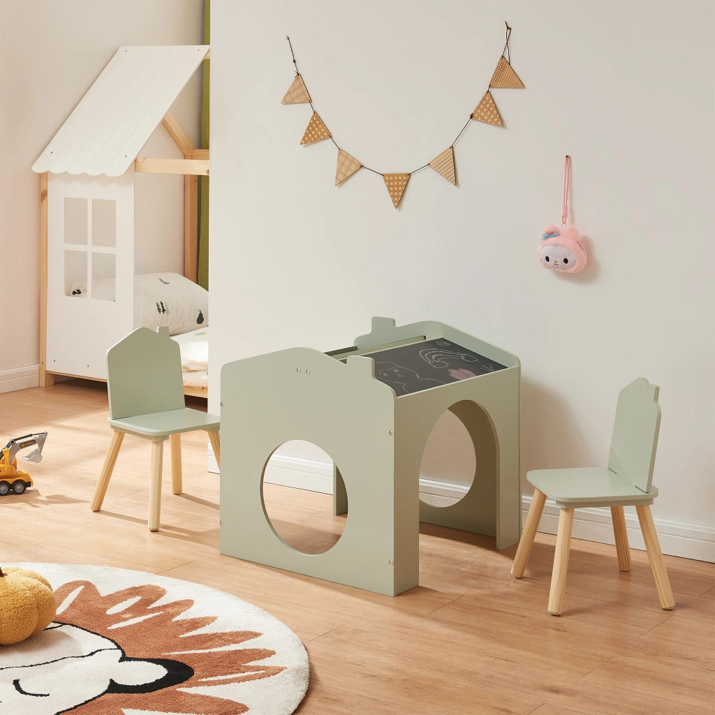 Set Romso Tavolo e Sedie per Bambini con Lavagne Mobili per Cameretta - Menta Verde [en.casa]